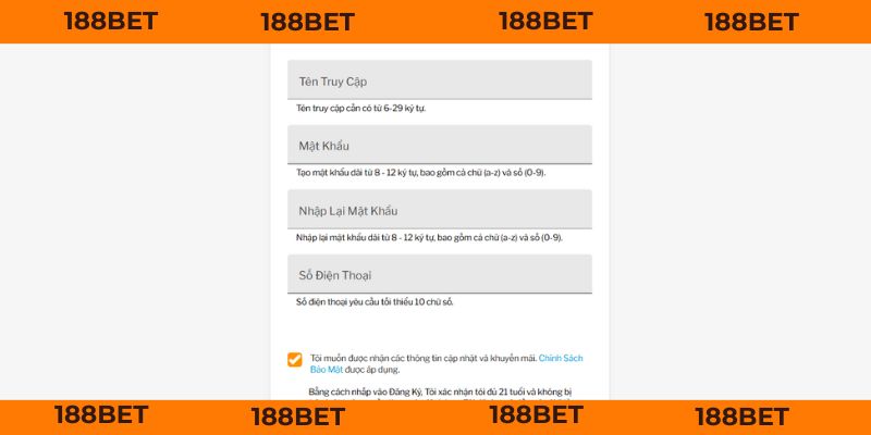 Đăng Ký 188BET - Nhà Cái Sắp Khoá Cổng Ưu Đãi, Đăng Ký Ngay Điền thông tin hoàn tất đăng ký nhanh và an toàn
